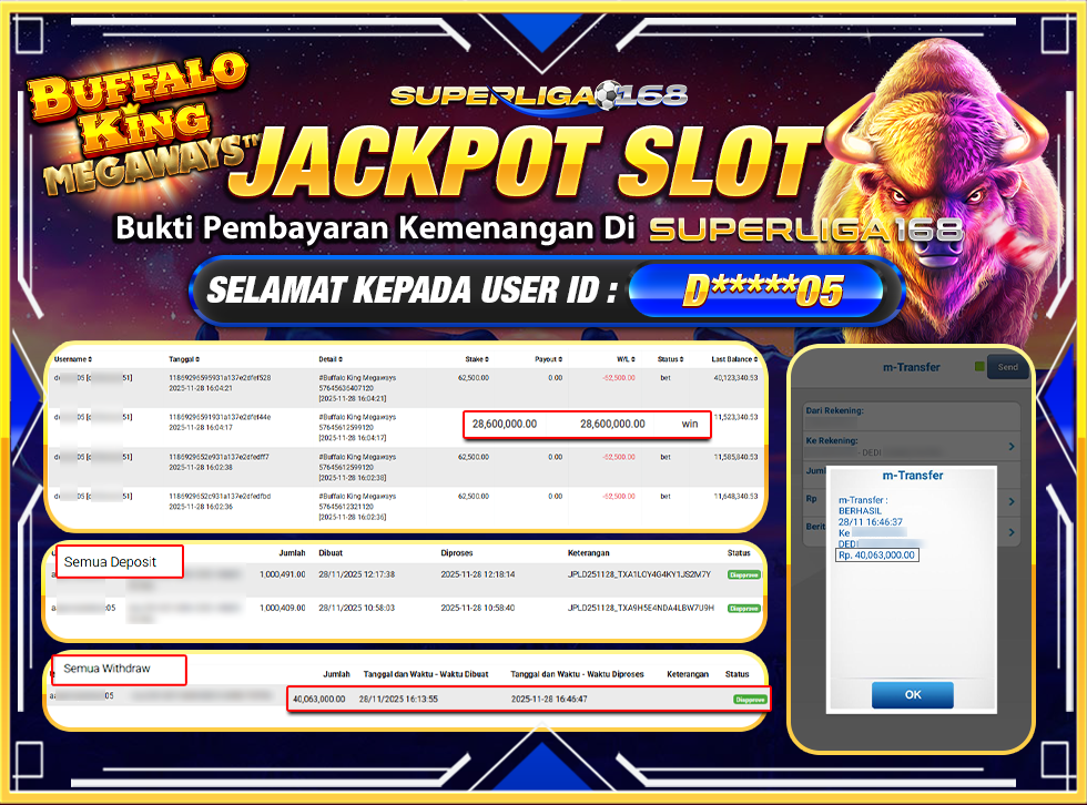 SUPERLIGA168 JACKPOT BUFFALO KING MEGAWAYS Rp.42,063,000-LUNASSS